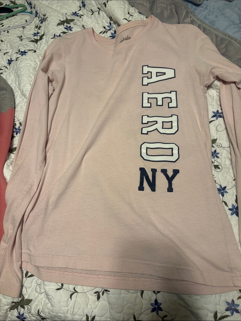 Aeropostale Light Pink Long Sleeve Tee with Navy AERO NY Logo